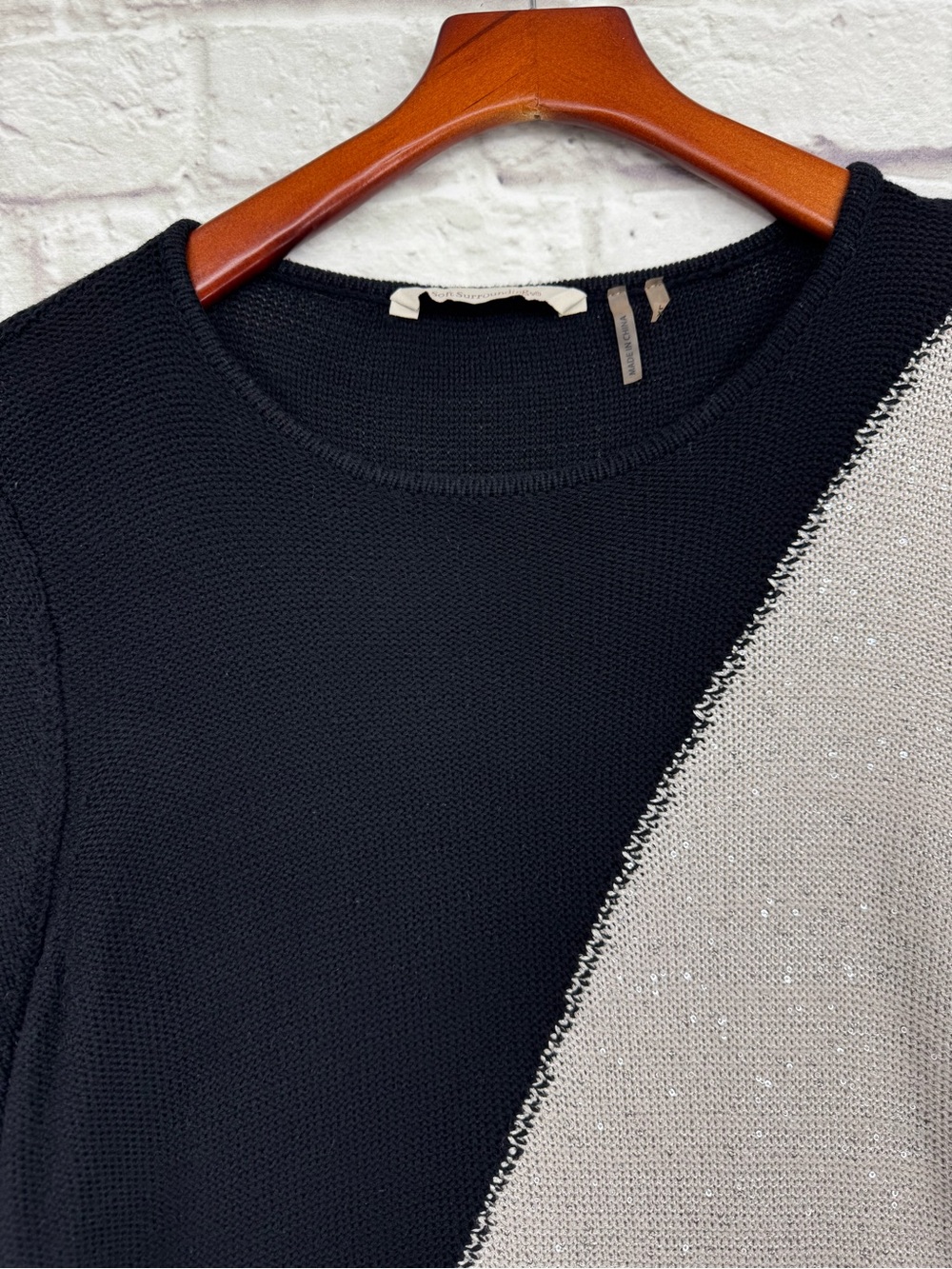 SOFT SURROUNDINGS Sequin Colorblock Tunic Sweater XL Black Silver Sparkle - Picture 5 of 15